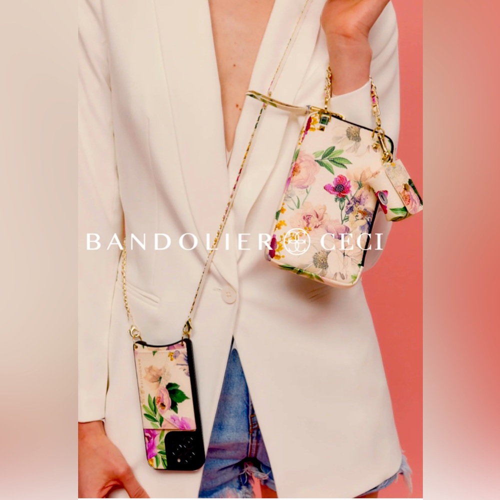 BANDOLIER Lily Leather Crossbody  – Ceci Ivory Floral for iPhone 14pro max